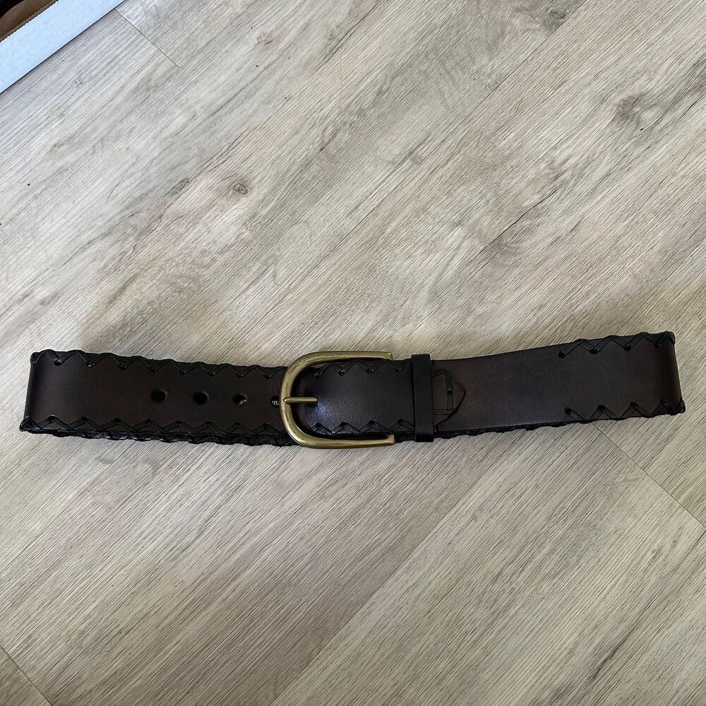 GAP Wide Leather Belt Dark Brown Black Contrast Stitched Edges Women’s Small